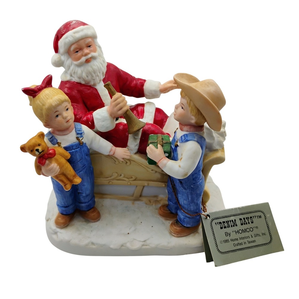VTG‎ HOMCO Denim Days "Santa's Visit" Figurine #8924 1985 Christmas Porcelain